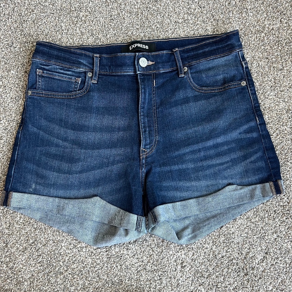 Express Midi‎ High Rise Denim Shorts, Size 10